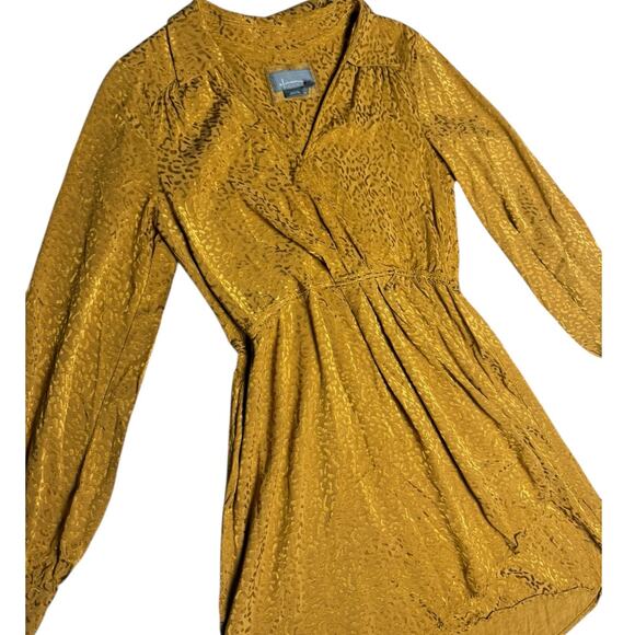 Anthropologie Long-Sleeve Mini Dress Leopard Print Gold Size Medium‎ - Picture 7 of 10